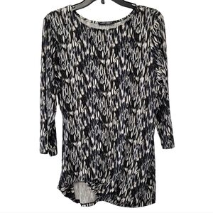 Lisette Women's 3/4 Sleeve Shirt Top Sz L Abstract Geometric Black White Office
